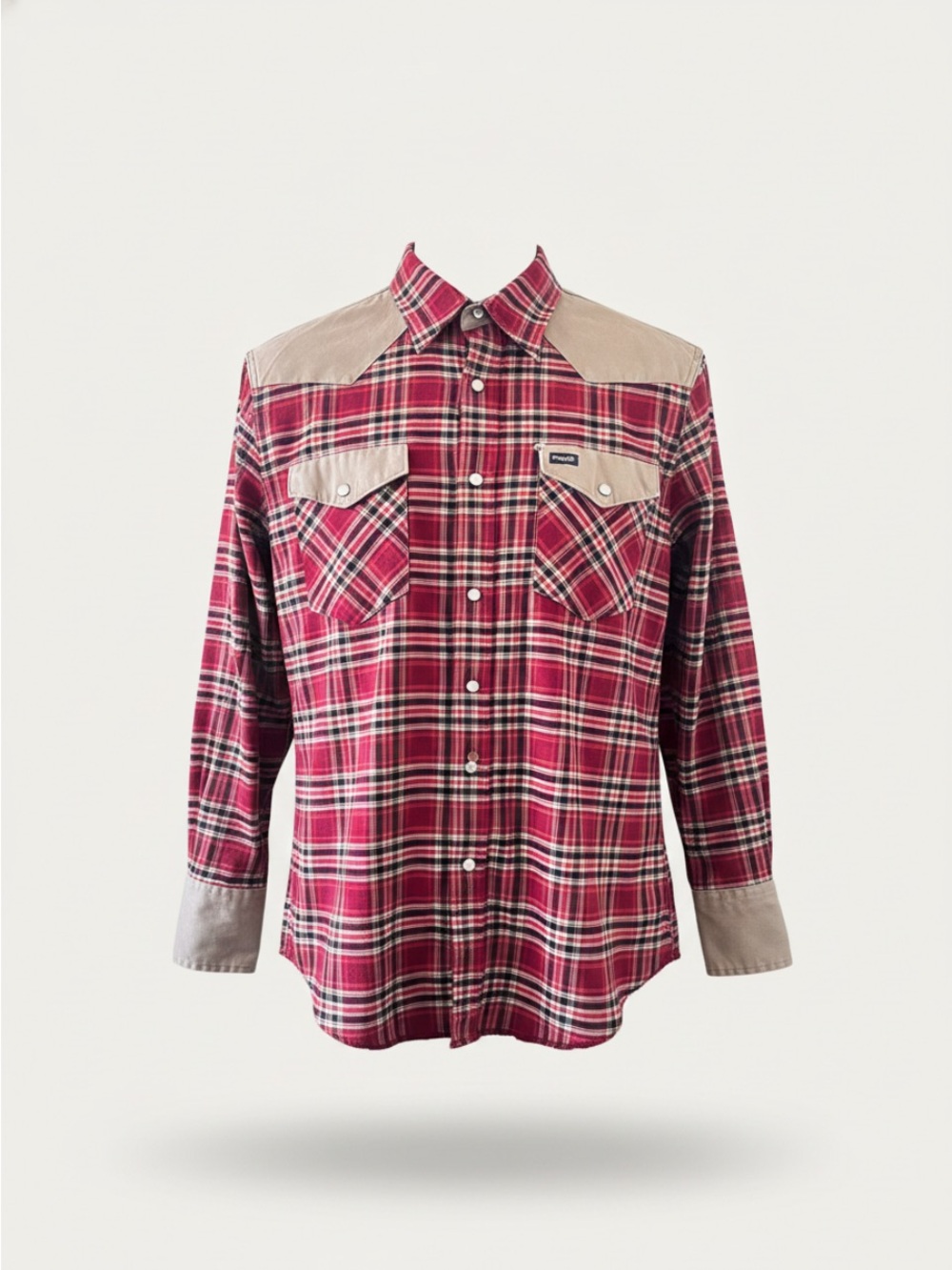 Wrangler Red Plaid Button-Down Shirt with Tan Accents